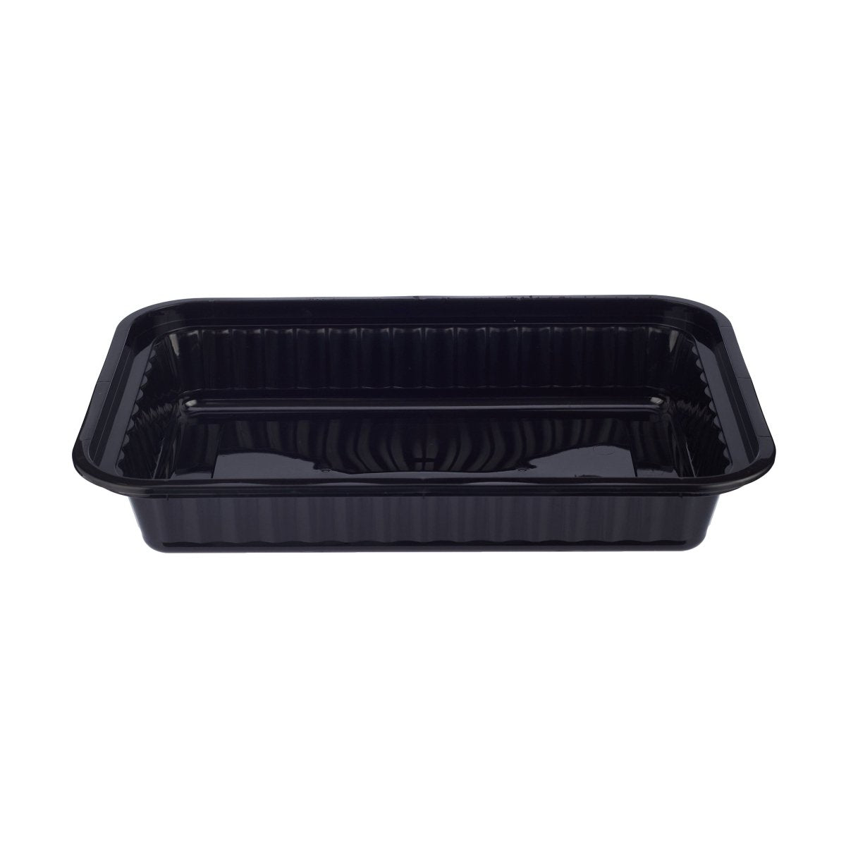 Black Base Rectangular Ribbed Container 28 oz with Lids 150 Pieces - hotpackwebstore.com - Black Base Containers