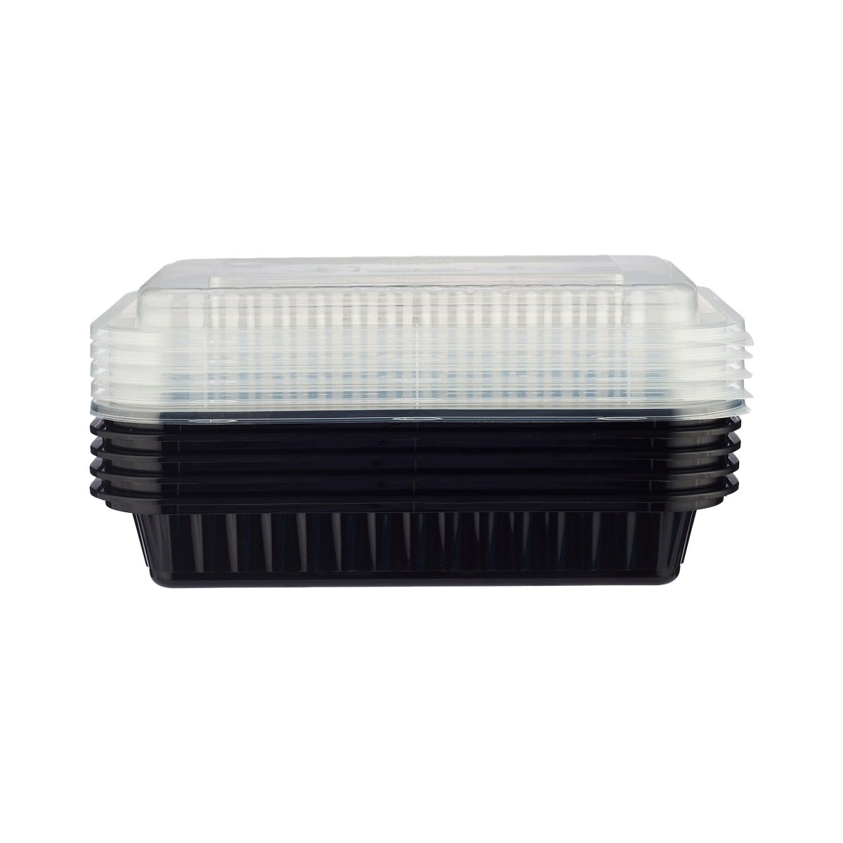 Black Base Rectangular Ribbed Container 28 oz with Lids 150 Pieces - hotpackwebstore.com - Black Base Containers