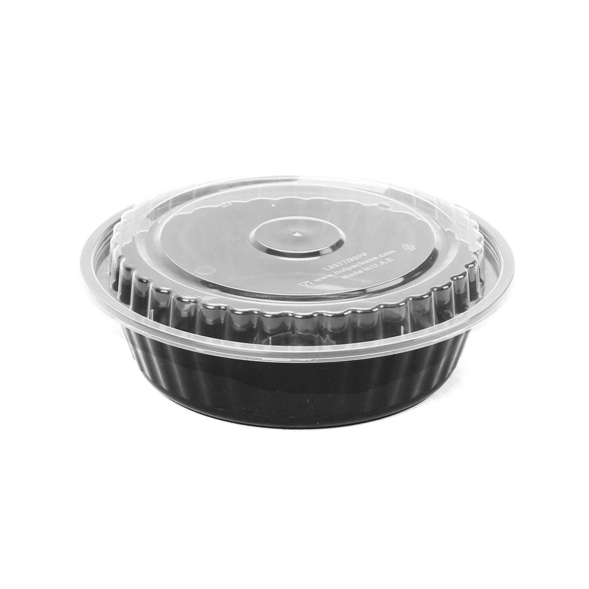 Black Base Round Container 24 oz with Lids 150 Pieces - hotpackwebstore.com - Black Base Containers