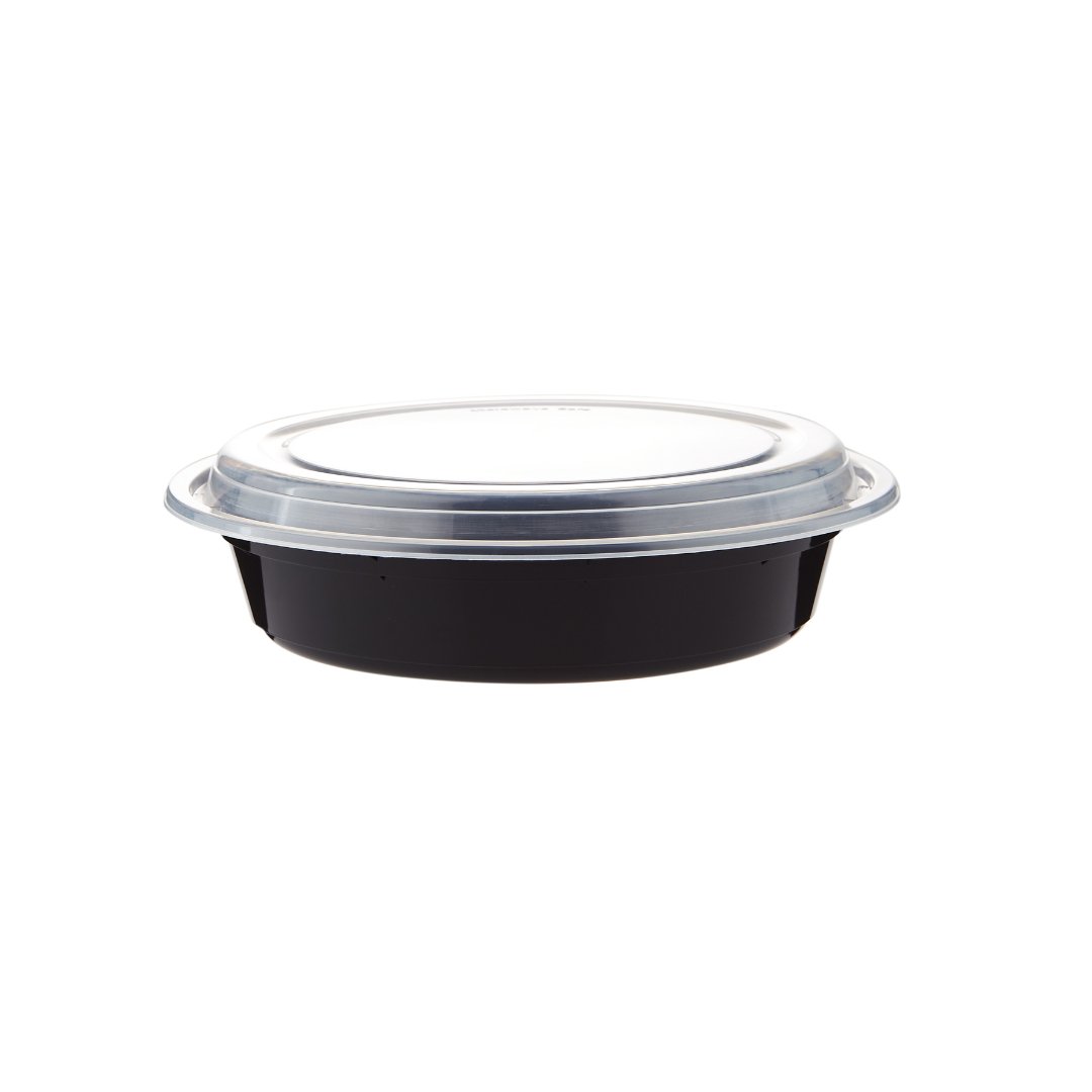 Black Base Round Microwavable Container with Lid - hotpackwebstore.com - Black Base Containers
