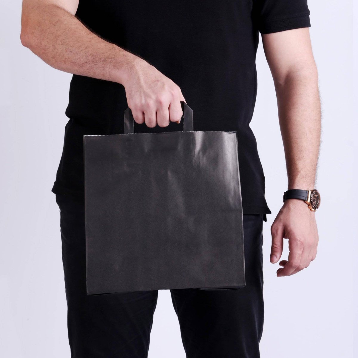 Black Paper Bag Flat Handle - hotpackwebstore.com - Flat Handle Paper Bags