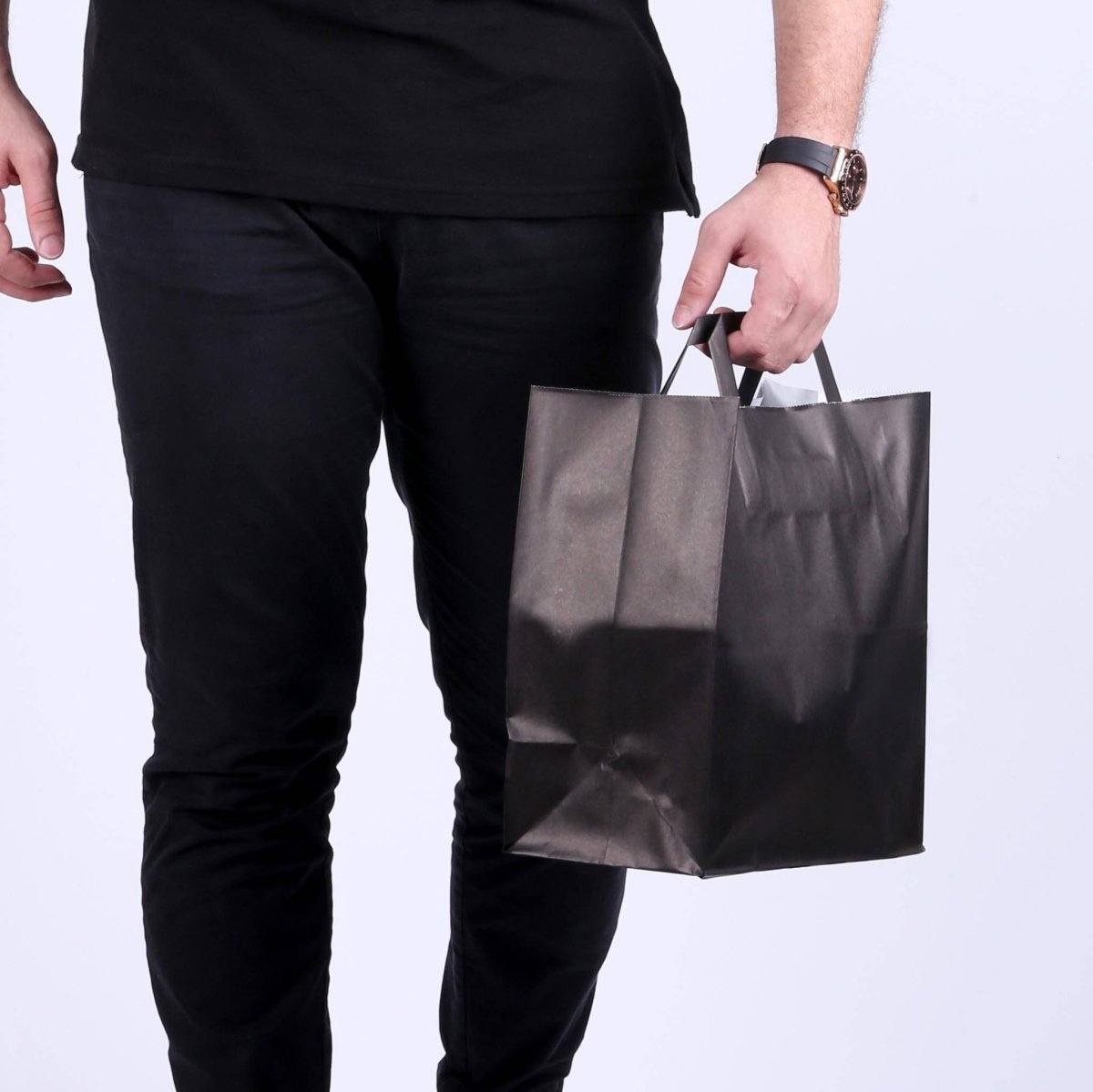 Black Paper Bag Flat Handle - hotpackwebstore.com - Flat Handle Paper Bags
