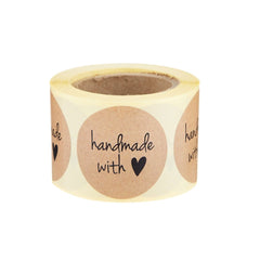 Brown Handmade with love Sticker Roll 250 Pieces - hotpackwebstore.com - Stickers