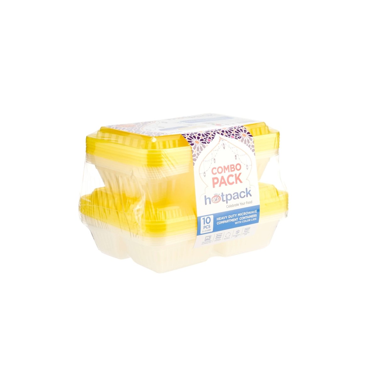 Combo Pack Clear Ribbed Rectangular Microwave Compartment Container with Color Lids - hotpackwebstore.com - Microwavable Containers