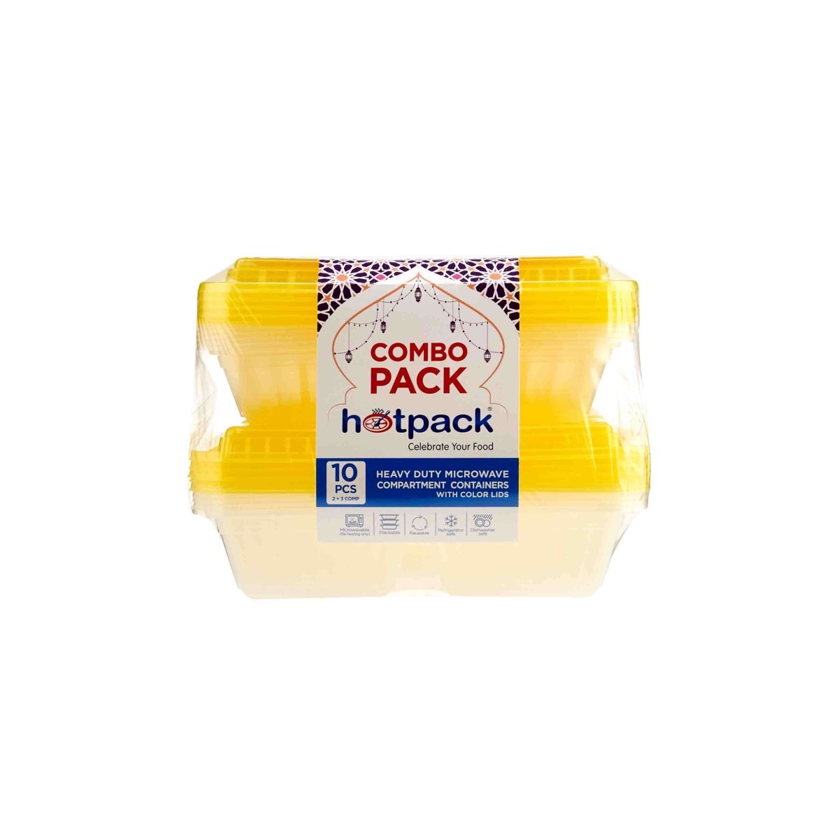 Combo Pack Clear Ribbed Rectangular Microwave Compartment Container with Color Lids - hotpackwebstore.com - Microwavable Containers