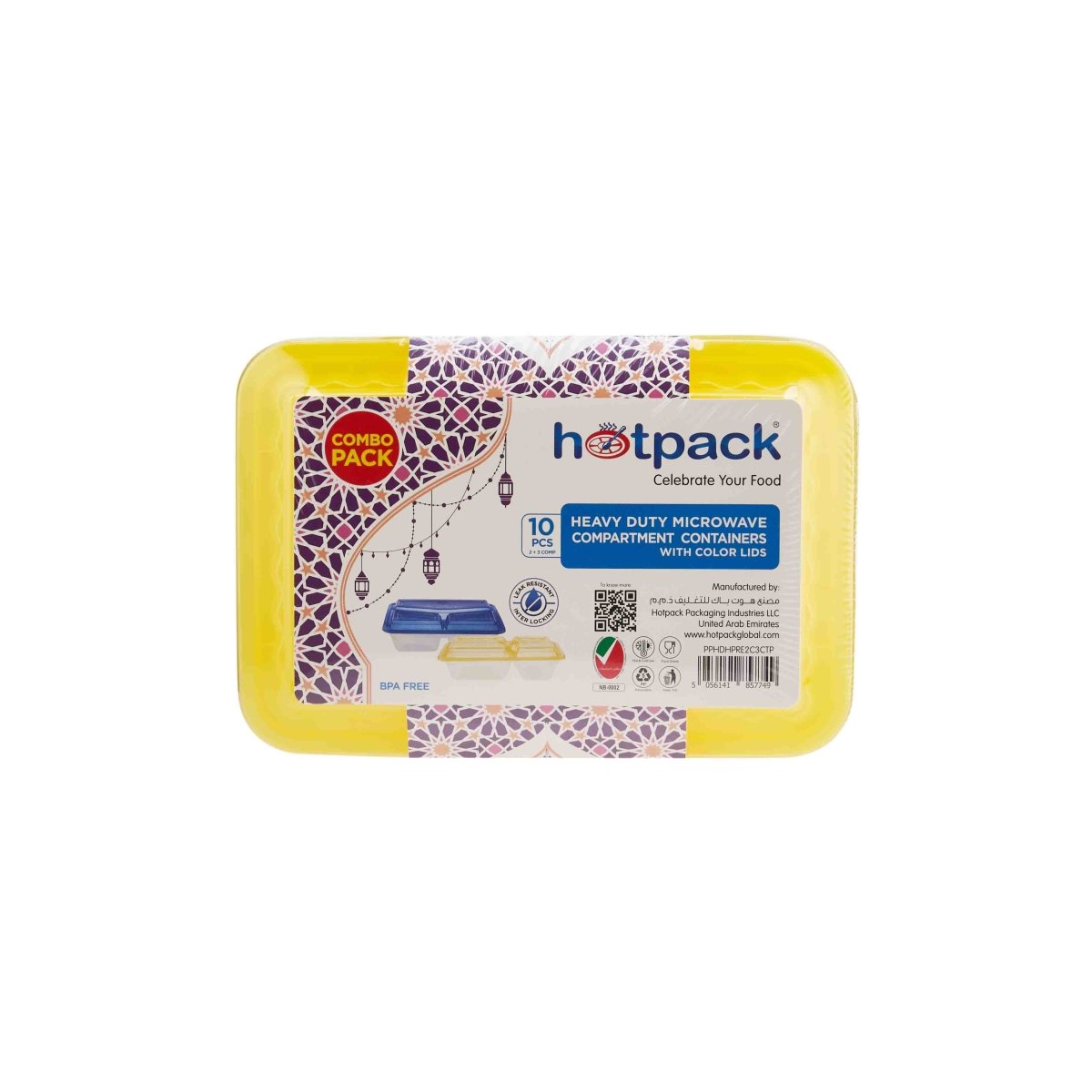 Combo Pack Clear Ribbed Rectangular Microwave Compartment Container with Color Lids - hotpackwebstore.com - Microwavable Containers