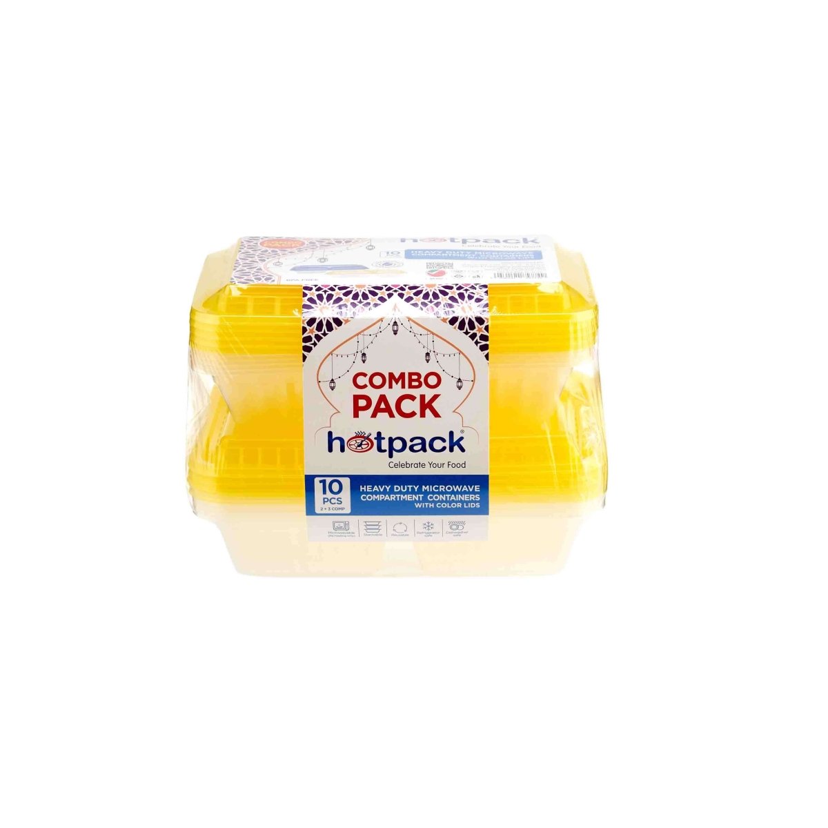 Combo Pack Clear Ribbed Rectangular Microwave Compartment Container with Color Lids - hotpackwebstore.com - Microwavable Containers