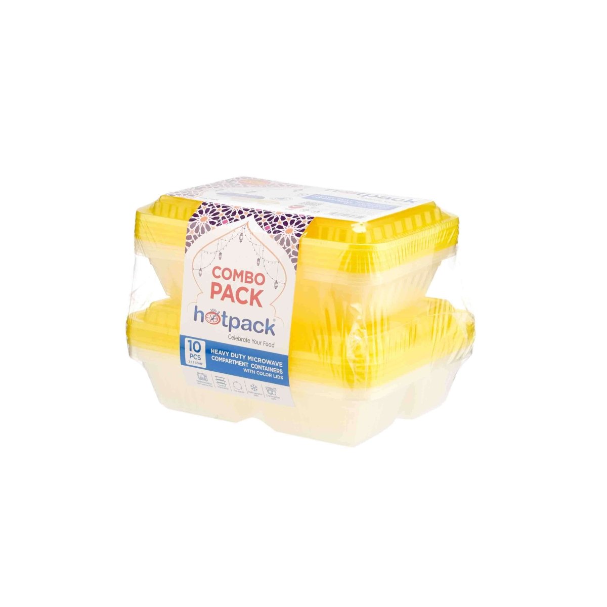 Combo Pack Clear Ribbed Rectangular Microwave Compartment Container with Color Lids - hotpackwebstore.com - Microwavable Containers