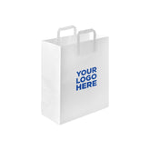 Customized Flat Handle White Paper Bags - hotpackwebstore.com - Flat Handle Paper Bags