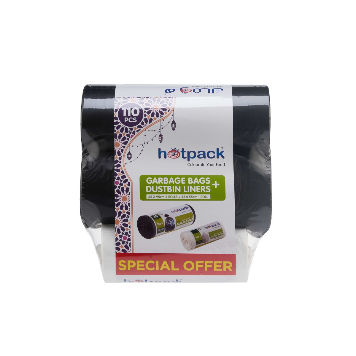 Garbage Bag Roll 65 x 95 cm + Dustbin Bag 45 x 55 cm Combo Pack - hotpackwebstore.com -