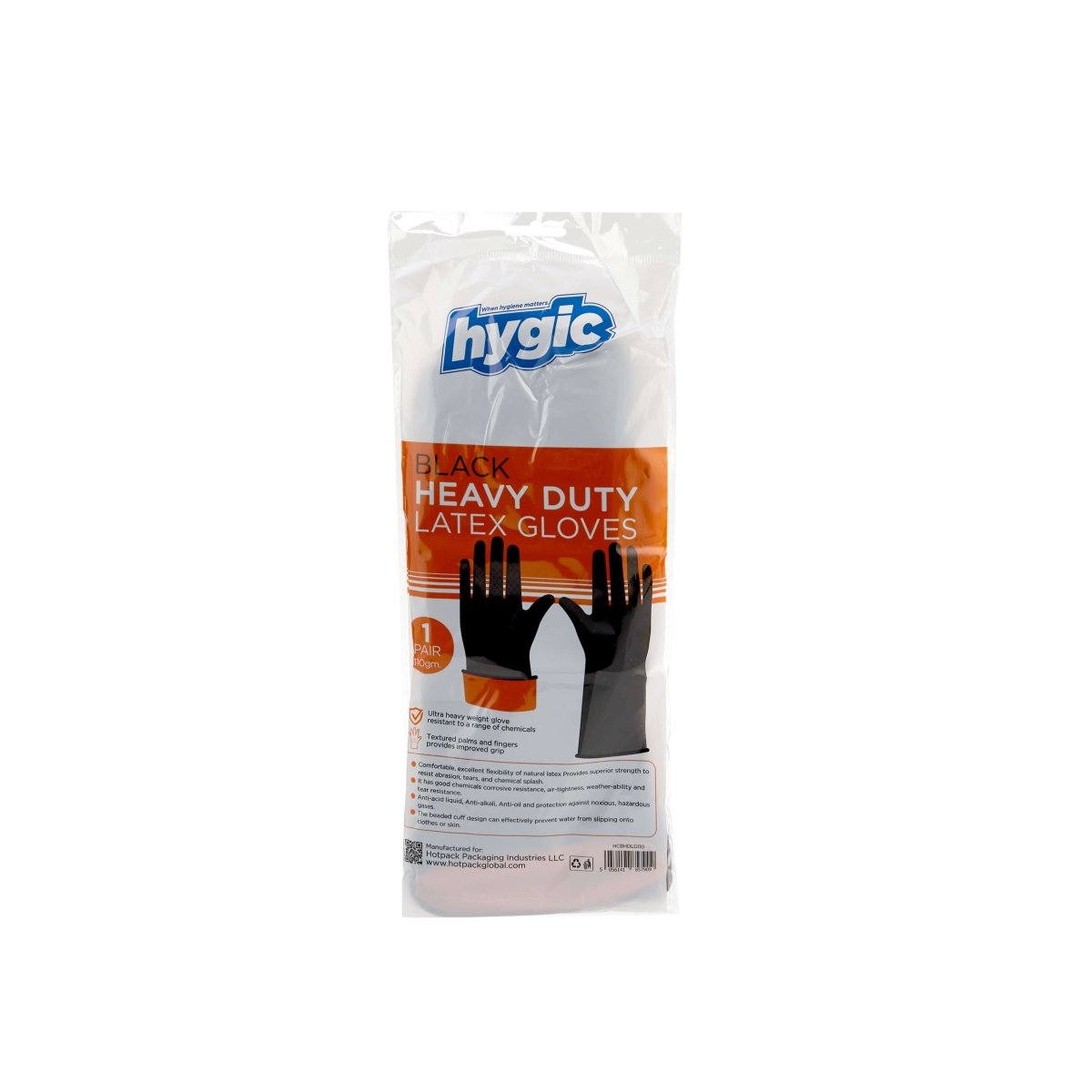 Hygic Black Heavy Duty Latex Gloves - hotpackwebstore.com -