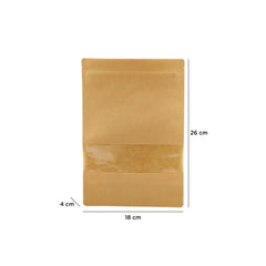 Kraft Resealable Paper Bag With Window 50 Pieces - hotpackwebstore.com - Paper Bags
