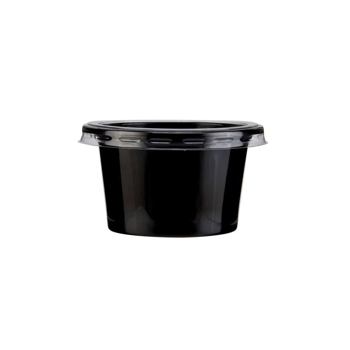 PET Black Base Portion Cup with Lid - hotpackwebstore.com