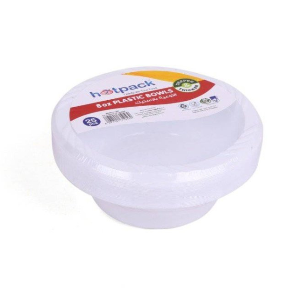 White Plastic Bowls 8 Oz 25 Pieces - hotpackwebstore.com