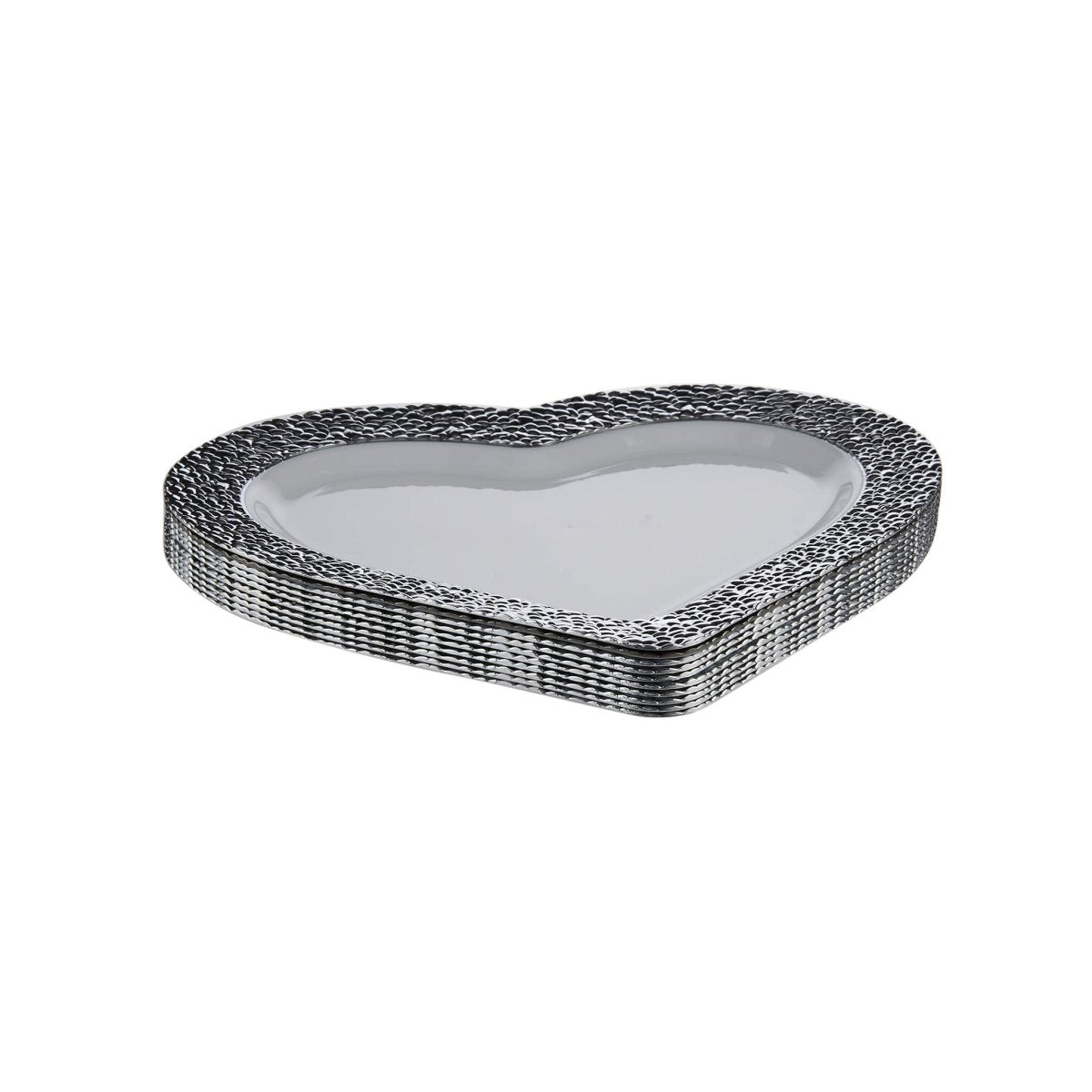 Premium Design Heart Plate with Silver Rim 10 Pieces - hotpackwebstore.com - Premium Plates