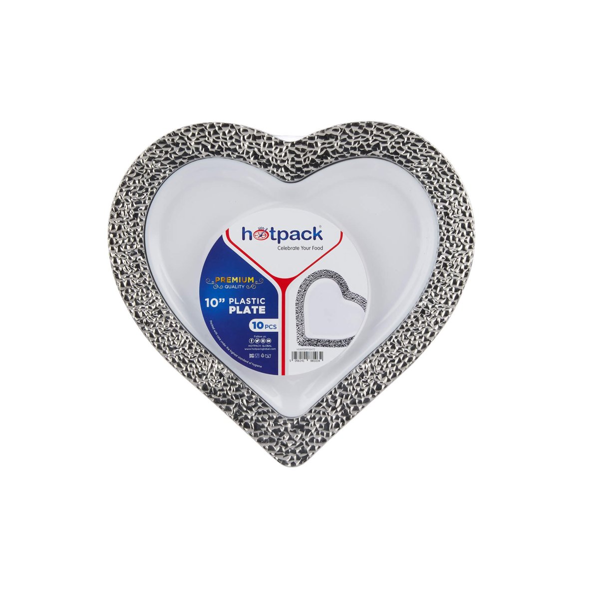 Premium Design Heart Plate with Silver Rim 10 Pieces - hotpackwebstore.com - Premium Plates