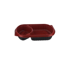 Red & Black Base Rectangular 2 - Compartment Container With Lid 250 Pieces - hotpackwebstore.com - Red And Black Base Containers