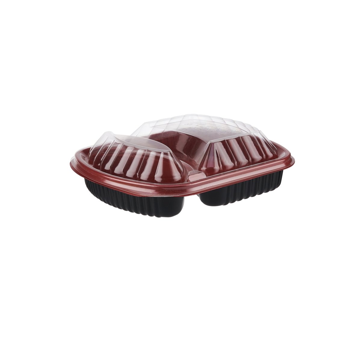 Red & Black Base Rectangular 2 - Compartment Container With Lid 250 Pieces - hotpackwebstore.com - Red And Black Base Containers