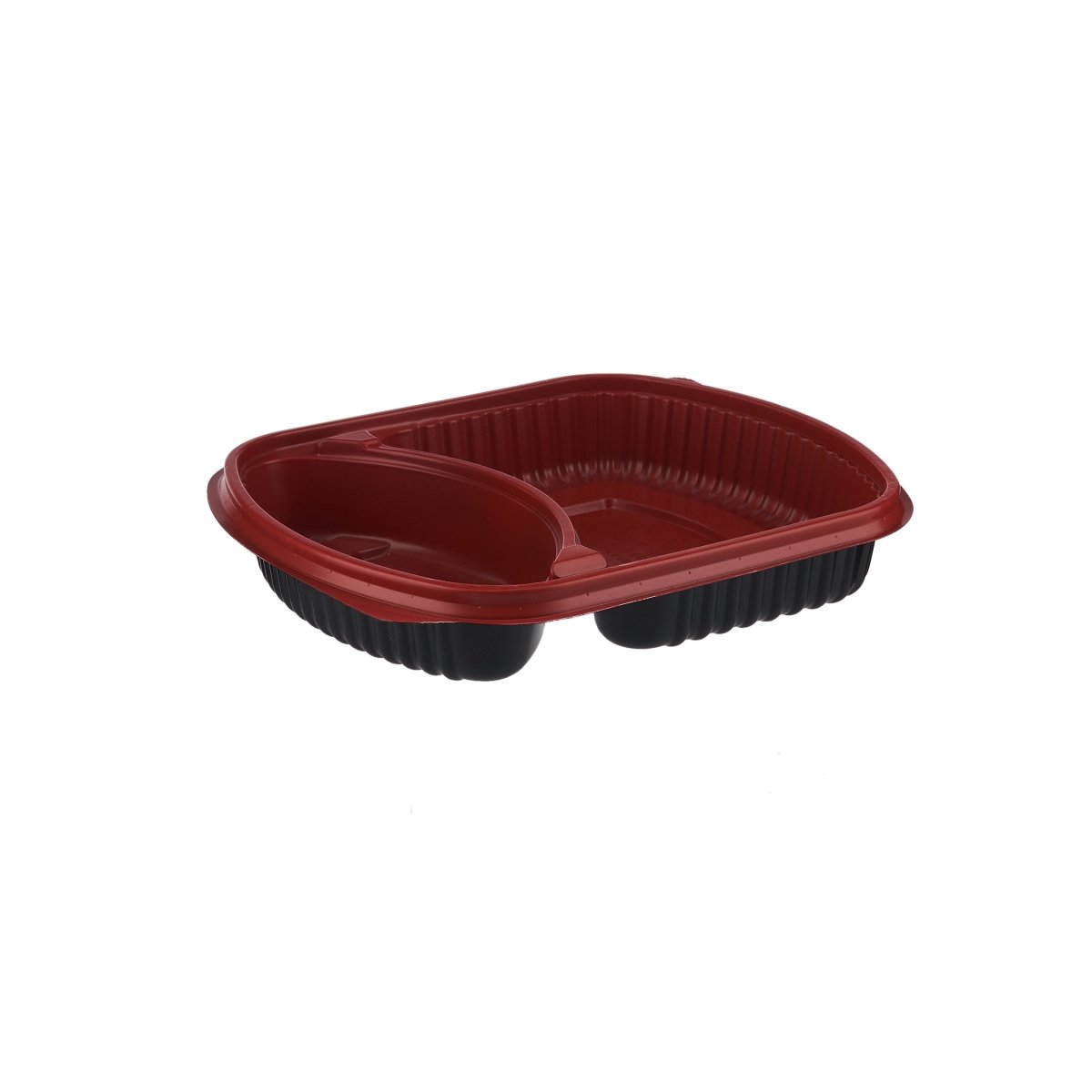 Red & Black Base Rectangular 2 - Compartment Container With Lid 250 Pieces - hotpackwebstore.com - Red And Black Base Containers