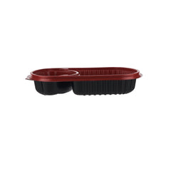 Red & Black Base Rectangular 2 - Compartment Container With Lid 250 Pieces - hotpackwebstore.com - Red And Black Base Containers