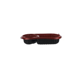 Red & Black Base Rectangular 3 - Compartment Container With Lid 250 Pieces - hotpackwebstore.com - Red And Black Base Containers