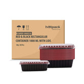 Red & Black Rectangular Meal Prep Container 1000ml + Lid 50 Set - hotpackwebstore.com - Red And Black Base Containers