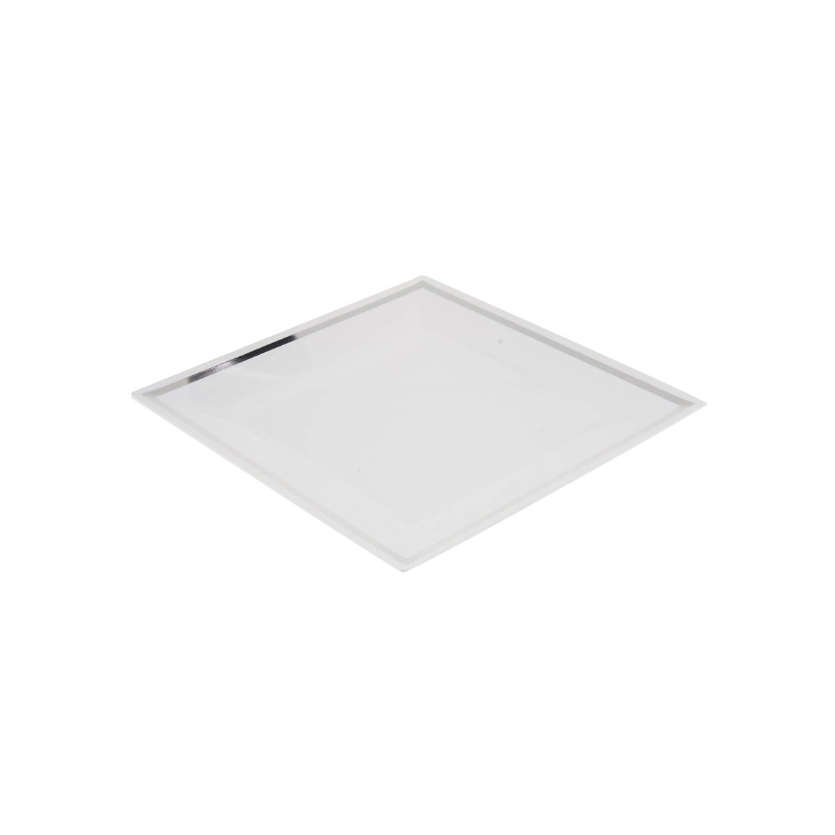 White Square Plate With Silver Rim Design 10 Pieces - hotpackwebstore.com -