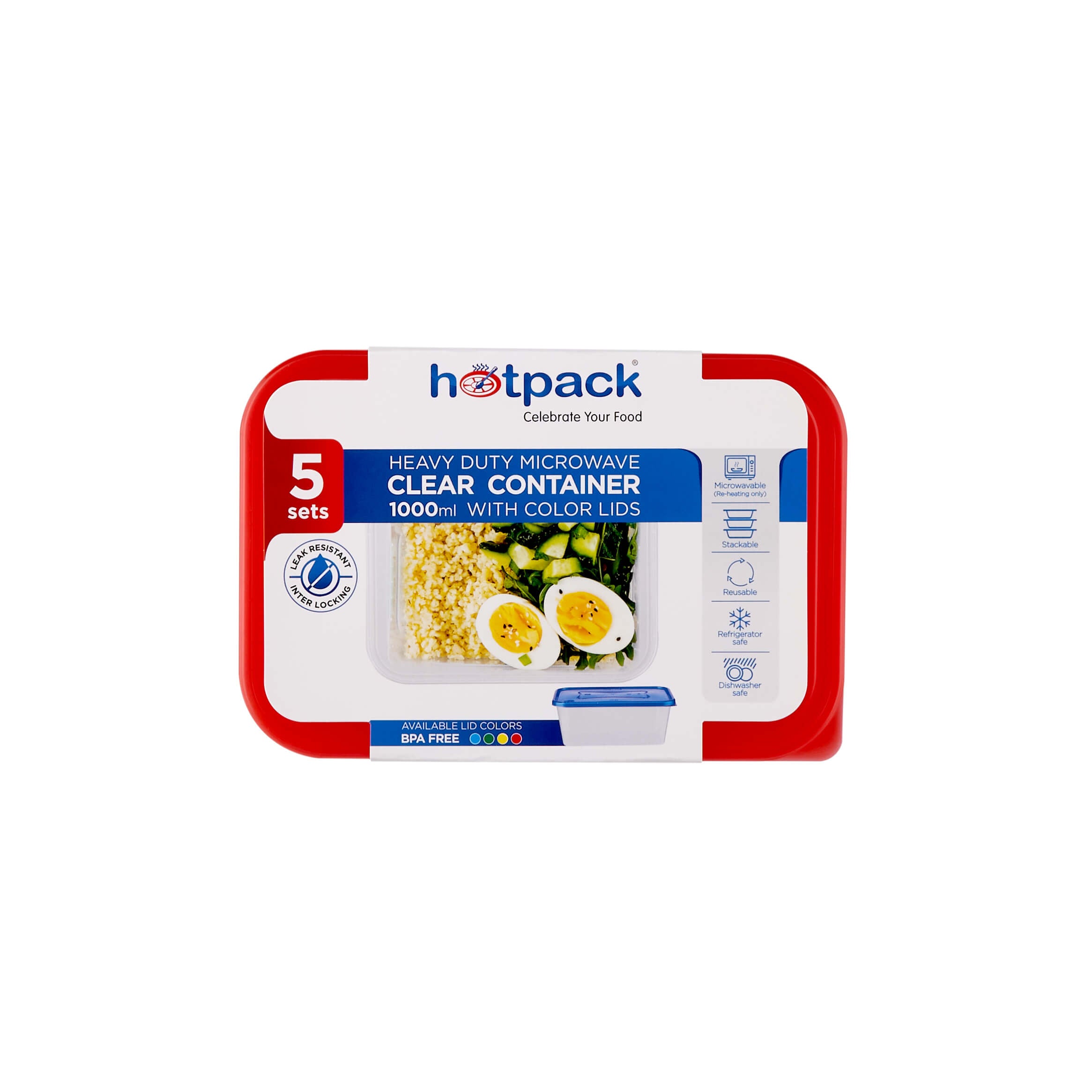 Clear Rectangular Heavy Duty Microwave Container with Color Lids - hotpackwebstore.com