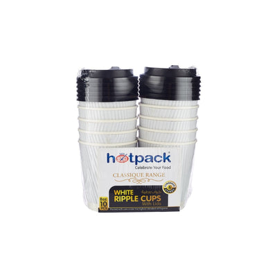 8 Oz White Ripple Paper Cup With Lid 10 Pieces - hotpackwebstore.com - Ripple Paper Cups