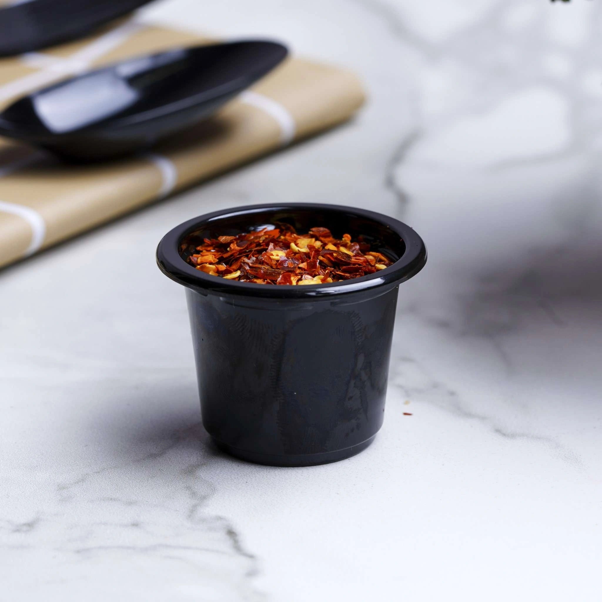 PET Black Base Portion Cup with Lid - hotpackwebstore.com