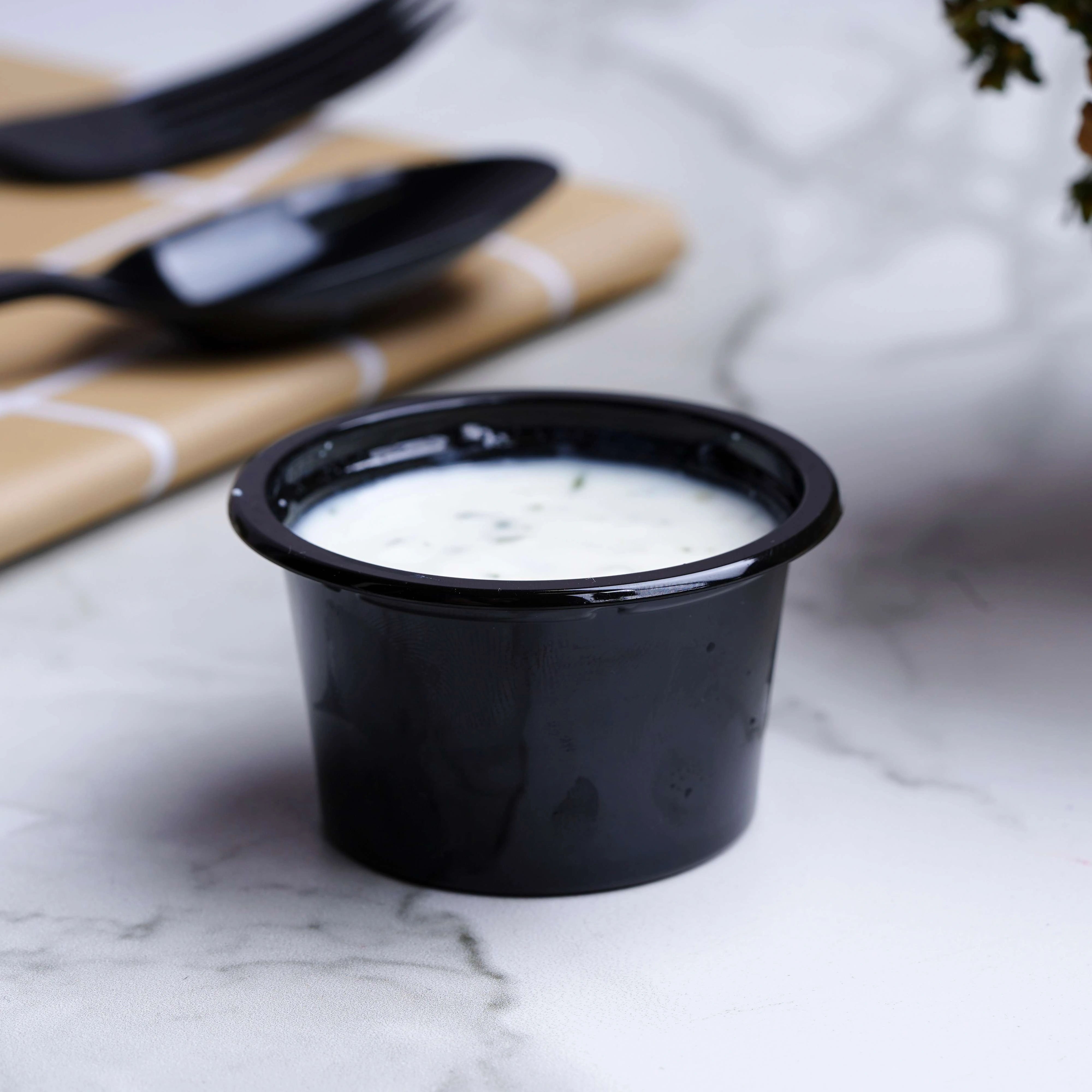 PET Black Base Portion Cup with Lid - hotpackwebstore.com