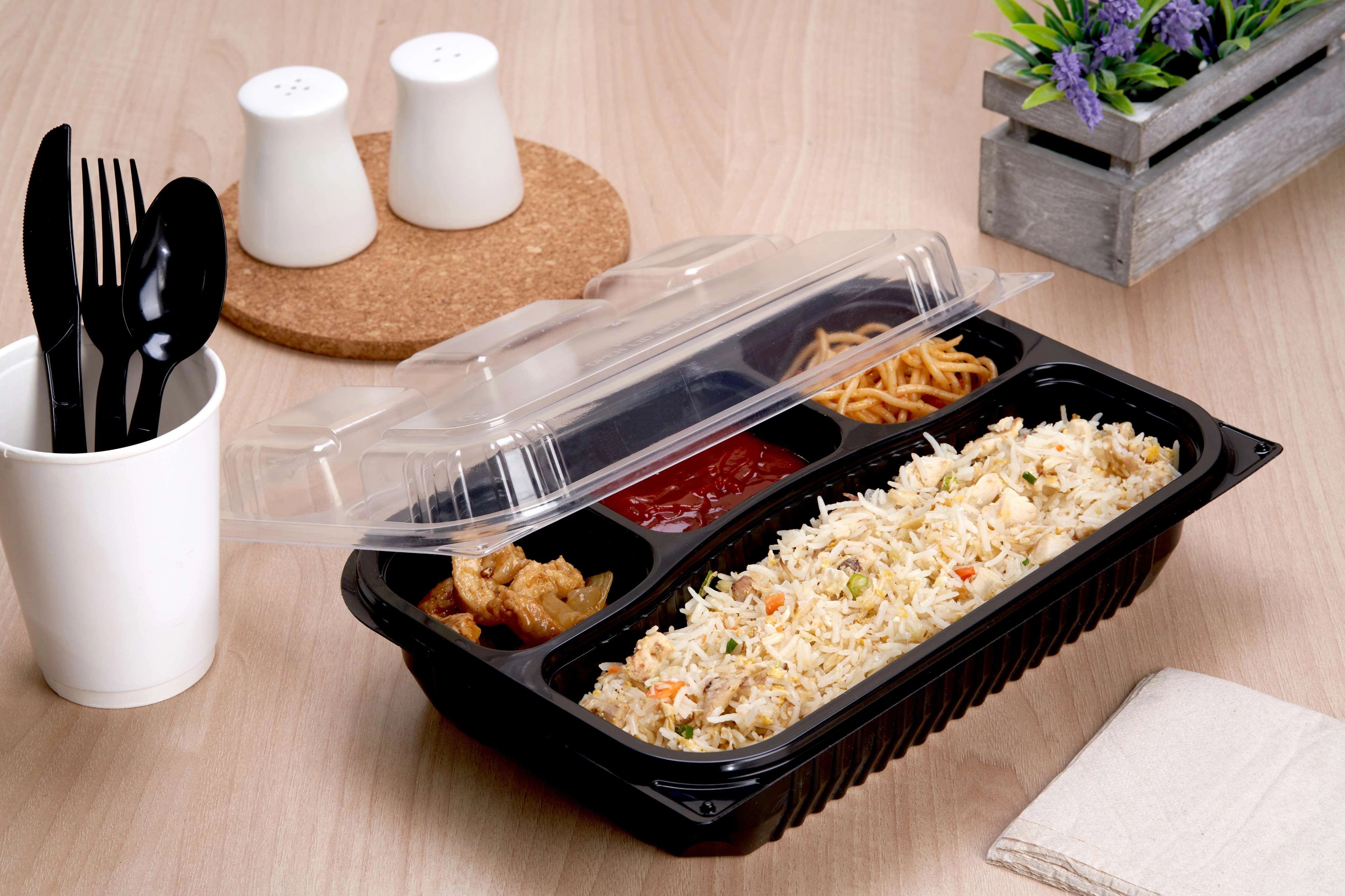 Black Base Rectangular 4-Compartment Container 200 Pieces - hotpackwebstore.com