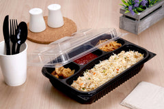 Black Base Rectangular 4-Compartment Container 200 Pieces - hotpackwebstore.com