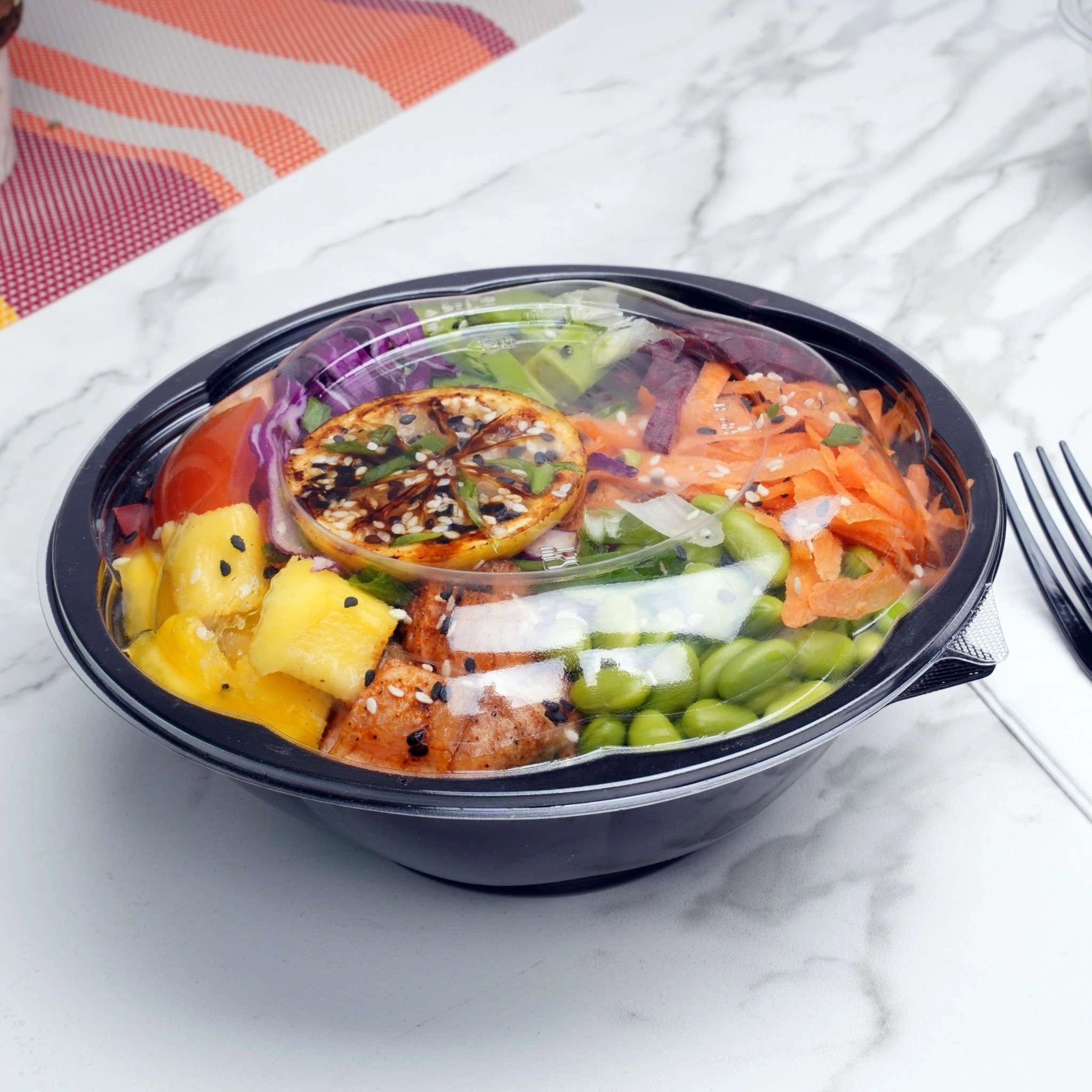 Black Base Round Salad Bowl With Clear Lid - hotpackwebstore.com
