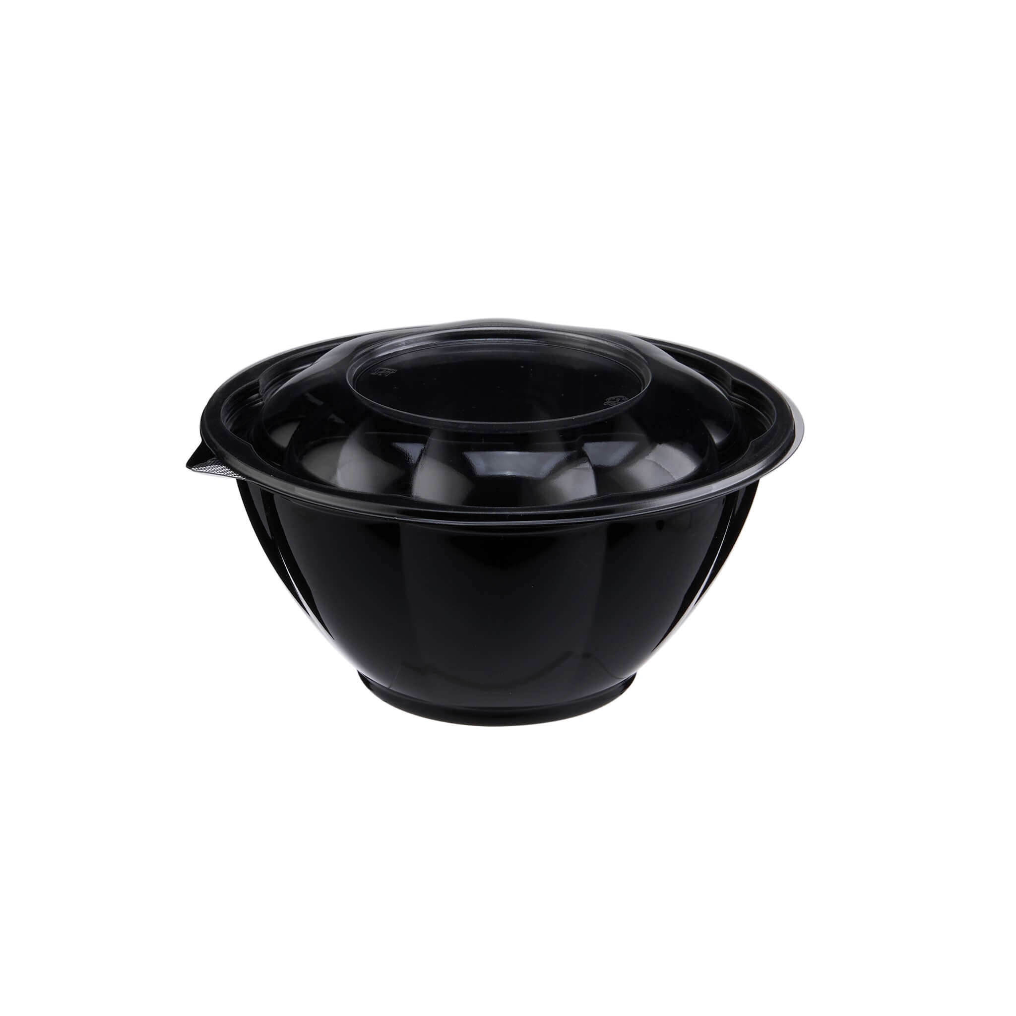 Black Base Round Salad Bowl With Clear Lid