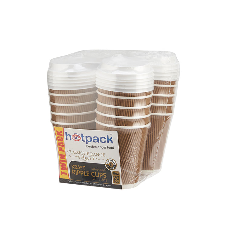 8 Oz Twin Pack Kraft Ripple Paper Cup With Lid 20 Pieces ...