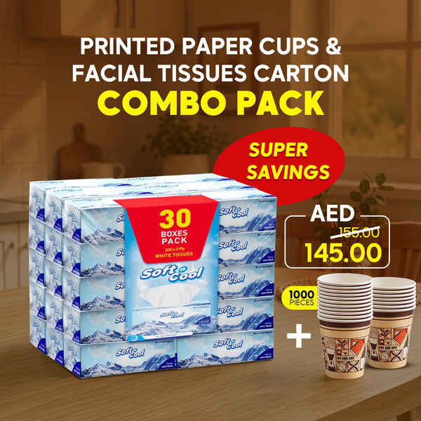 Printed Paper Cups & Facial Tissues Carton Combo Pack