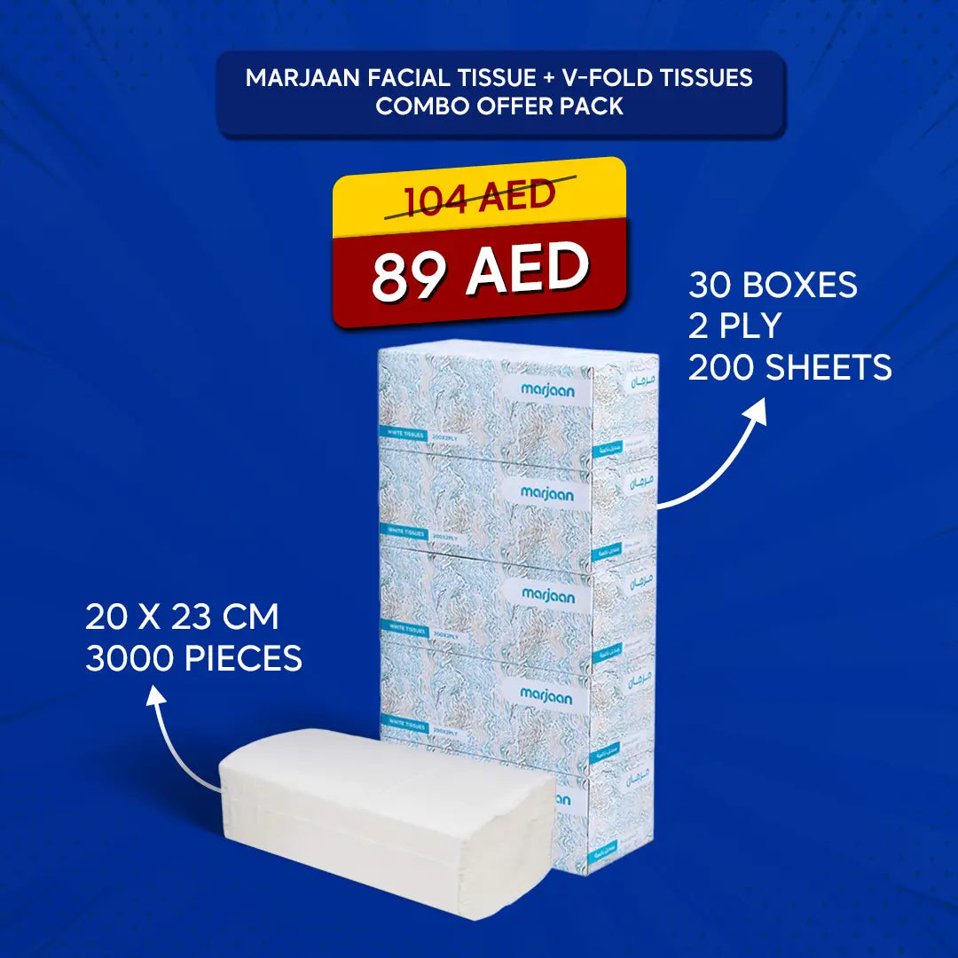Marjaan Facial Tissue + V-Fold Tissues Combo Offer Pack - hotpackwebstore.com