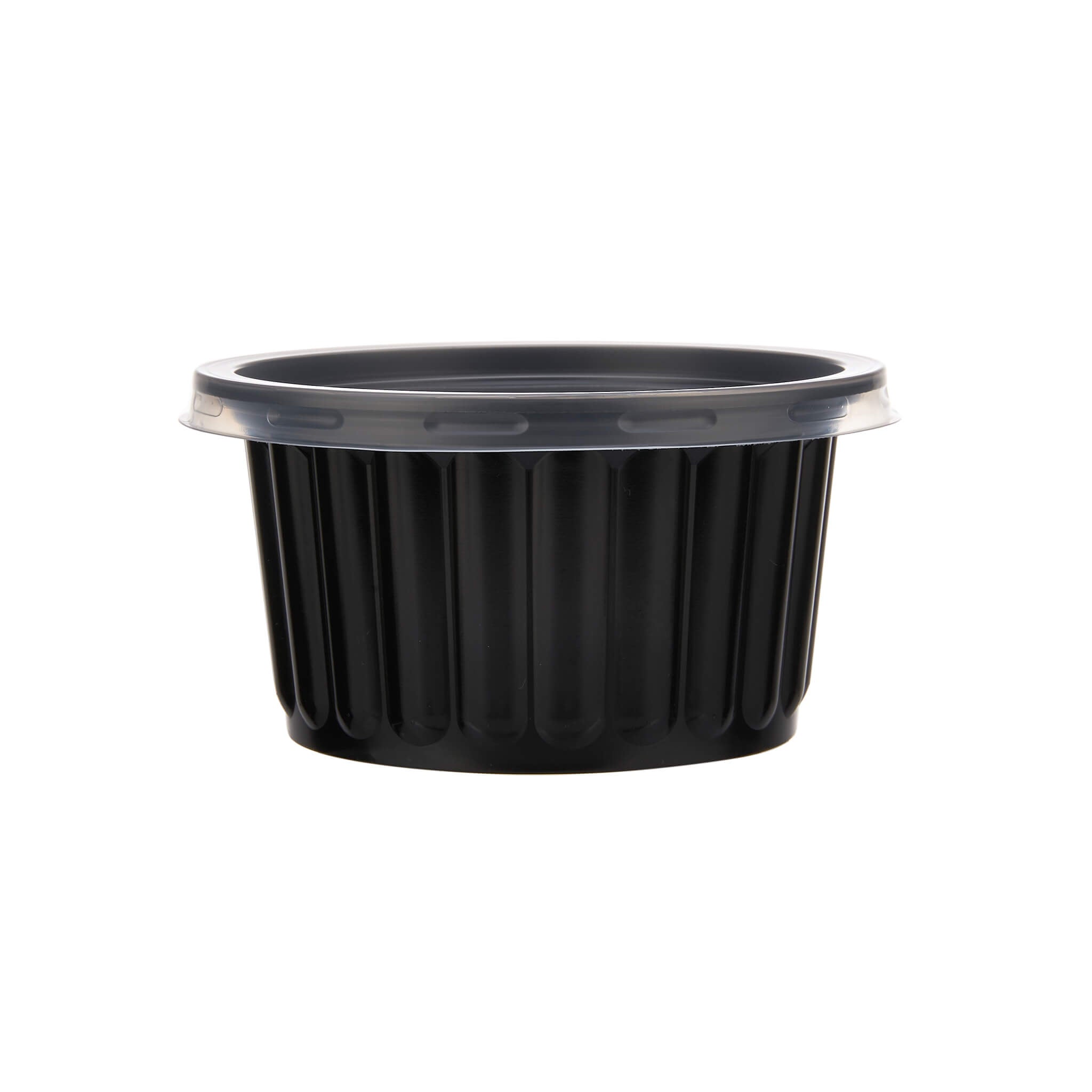 350 ml Plastic Ribbed Round Black Container with Lid - Hotpack Global