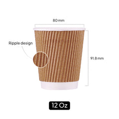 12 Oz Kraft Ripple Paper Cup With Lid 10 Pieces - hotpackwebstore.com