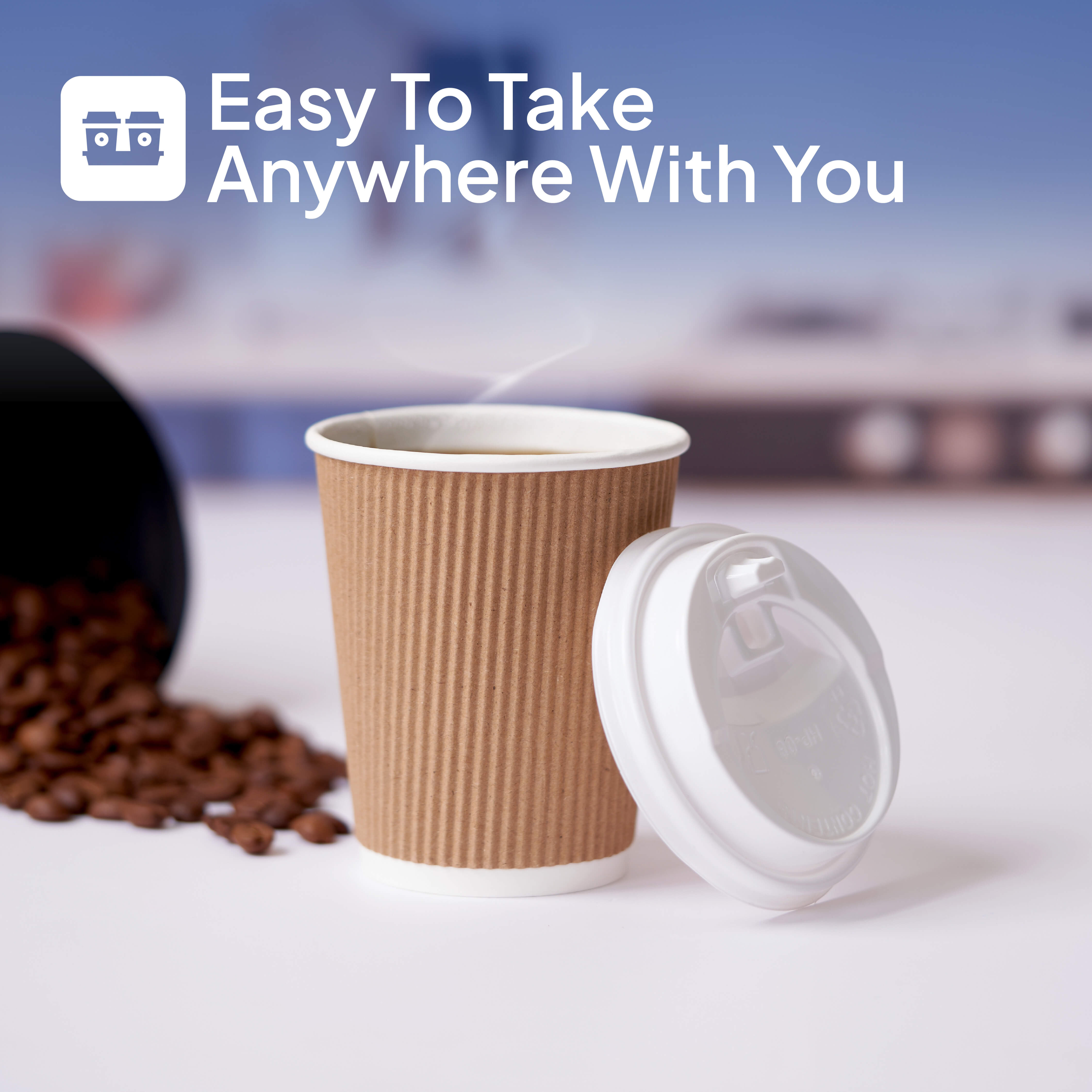 12 Oz Kraft Ripple Paper Cup With Lid 10 Pieces - hotpackwebstore.com