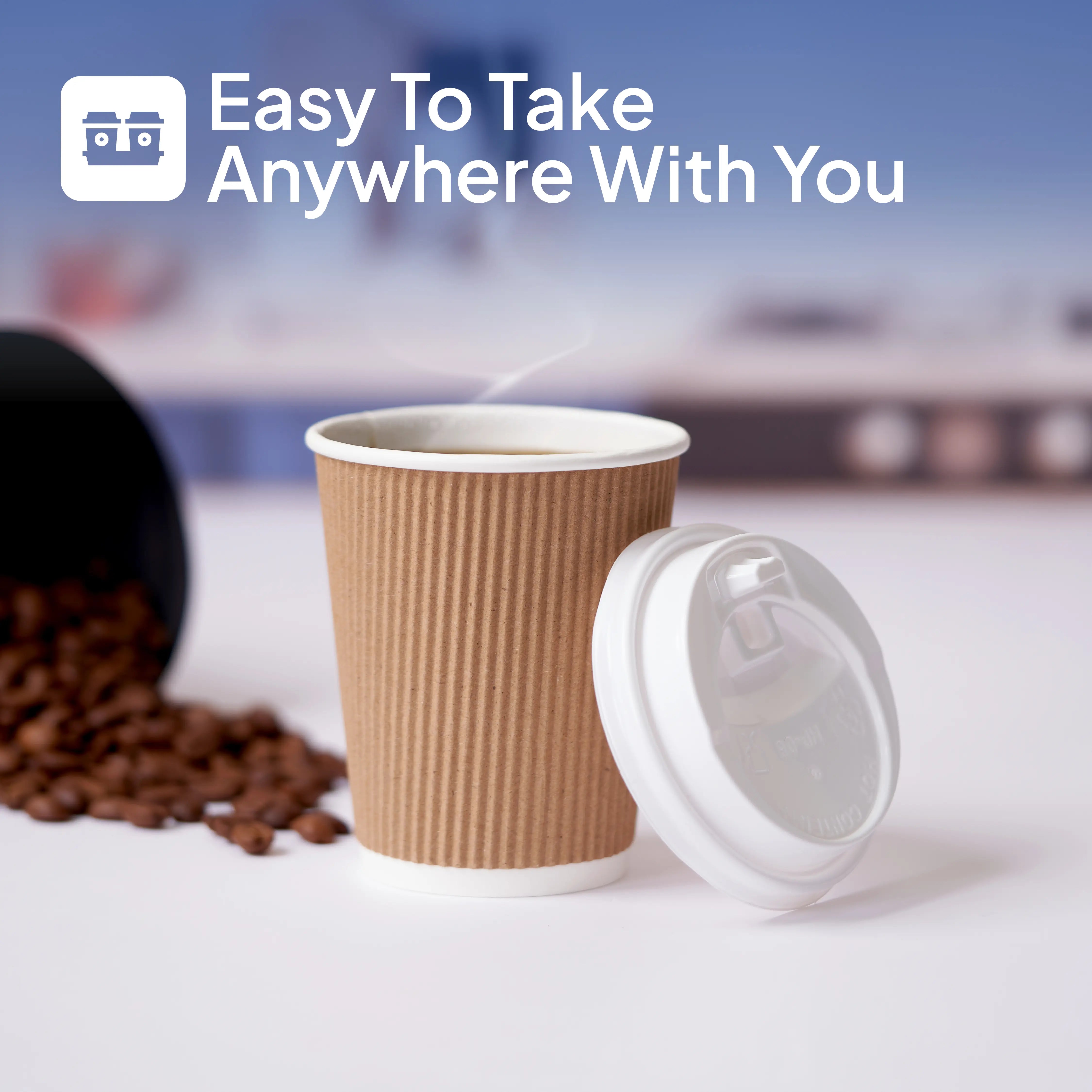 8 Oz Kraft Ripple Paper Cup With Lid 10 Pieces
