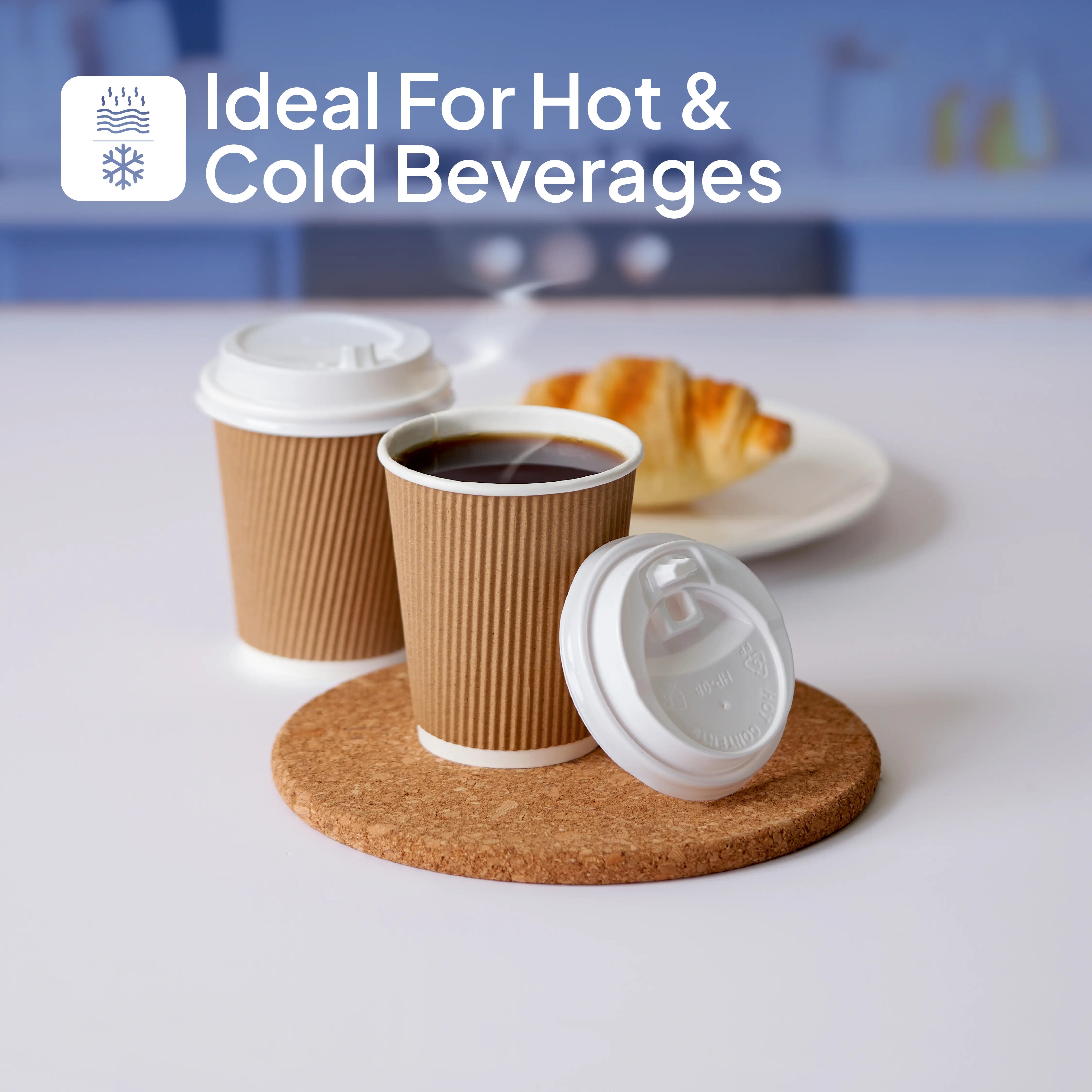 8 Oz Kraft Ripple Paper Cup With Lid 10 Pieces