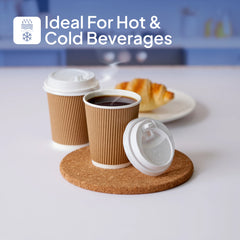 8 Oz Kraft Ripple Paper Cup With Lid 10 Pieces