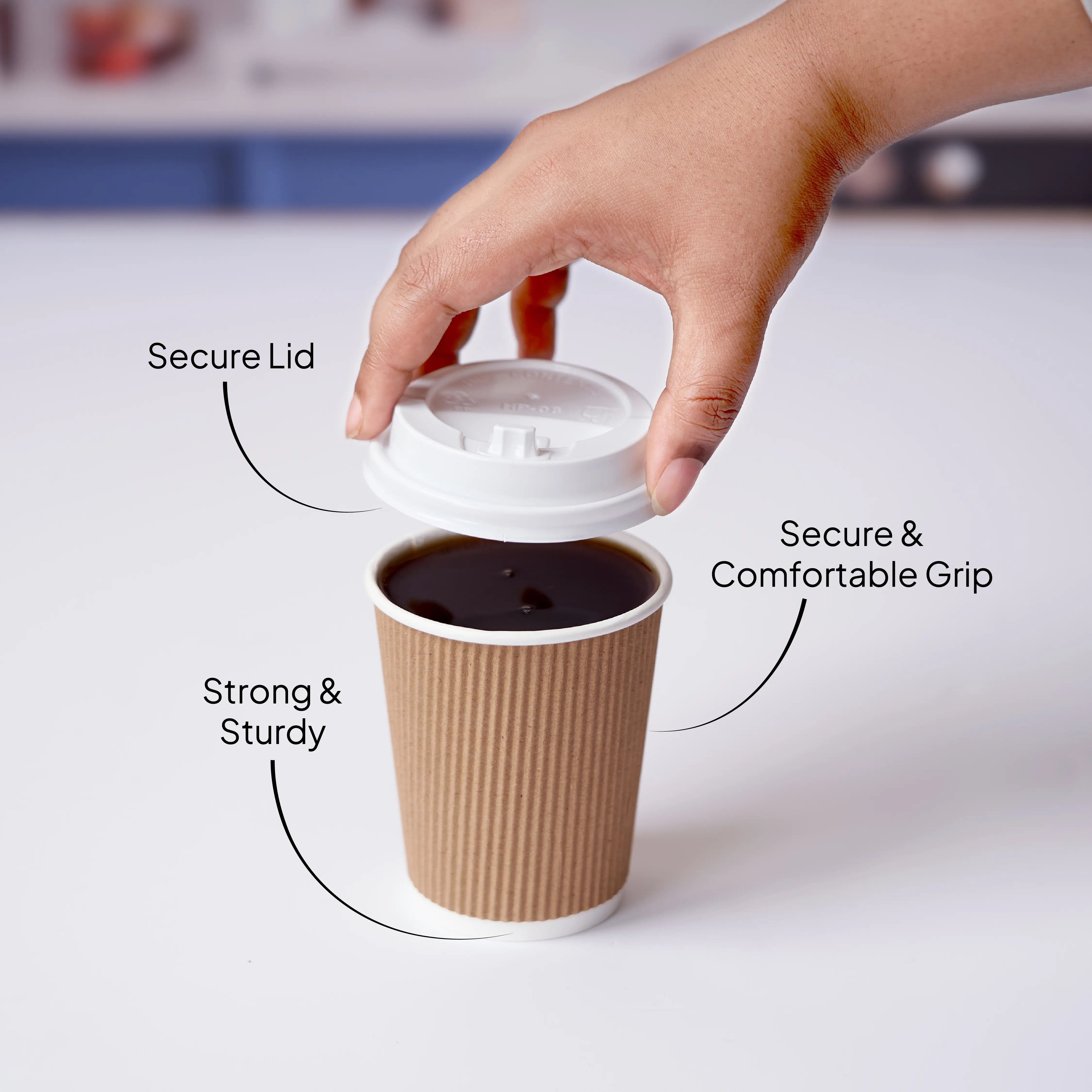 8 Oz Kraft Ripple Paper Cup With Lid 10 Pieces