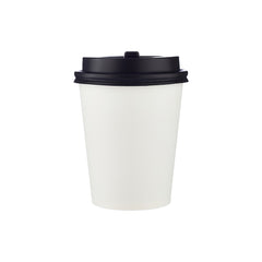 Single Wall White Paper Cup With Black Lid