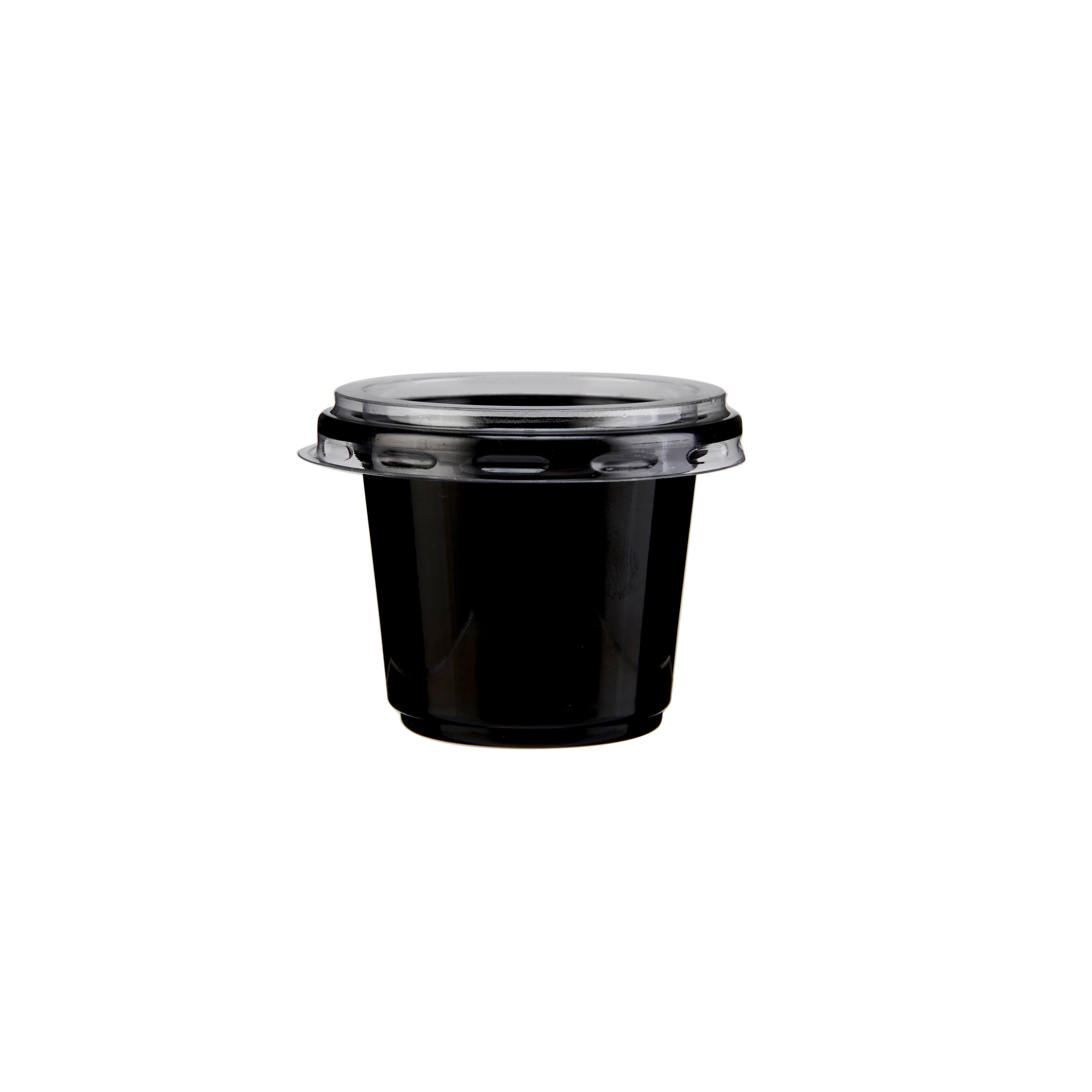 1Oz Black base PET portion cup for sauces, condiments - Hotpack Global