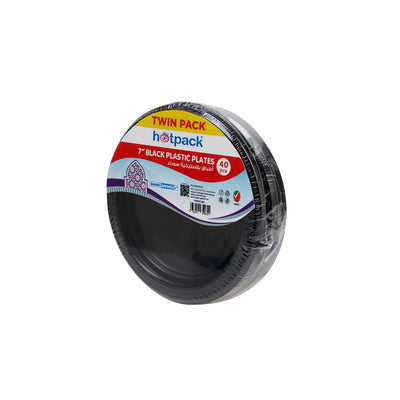 Twin Pack Black Round Plastic Plate - hotpackwebstore.com