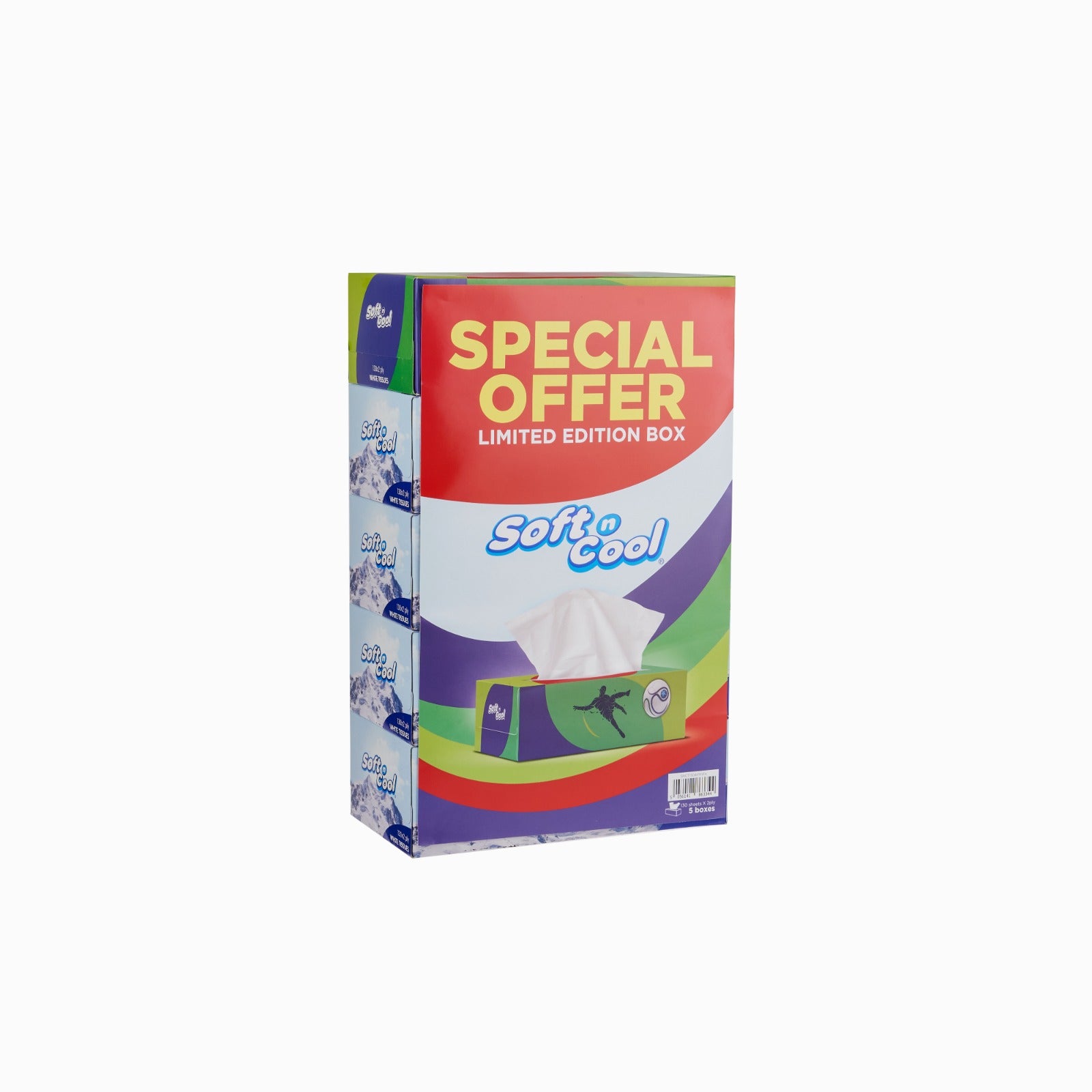 Soft n Cool World Cup Edition Facial Tissues  - 130 Sheets x 2 ply | 4 Boxes + 1 FREE