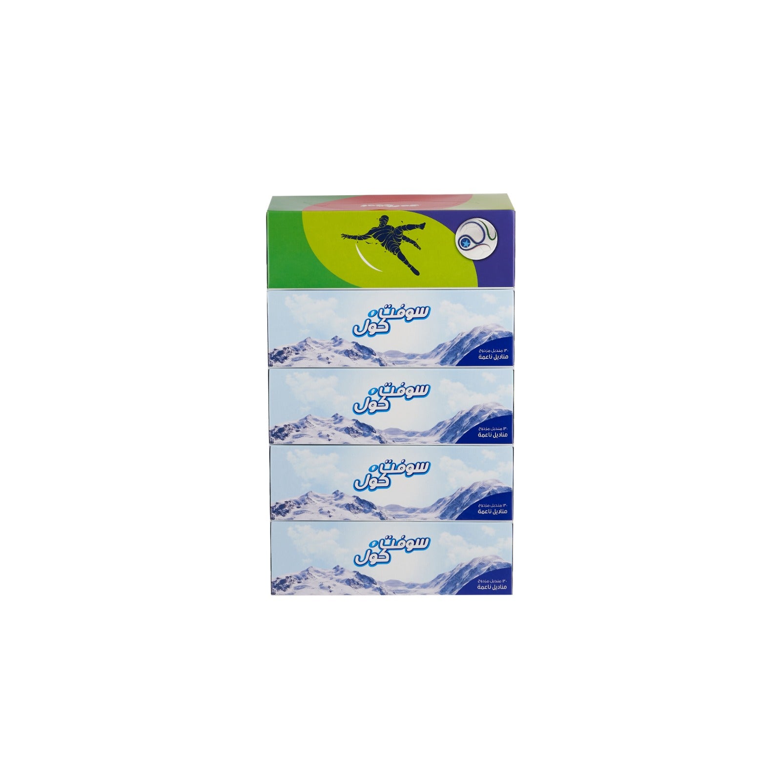 Soft n Cool World Cup Edition Facial Tissues  - 130 Sheets x 2 ply | 4 Boxes + 1 FREE